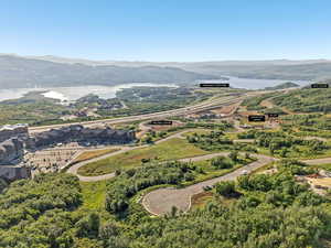 Bird's eye view of a mountainous background
