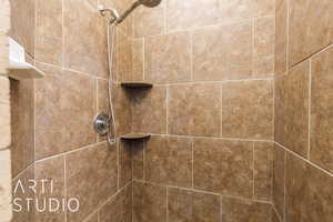 Interior details featuring a tile shower