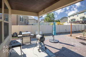 Covered patio right off the living room. Sliding door access.