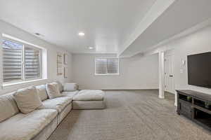 Living room featuring carpet