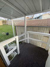 View of patio featuring a fenced backyard