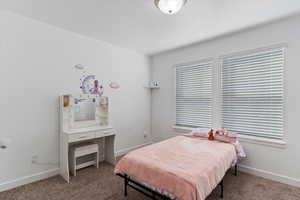 Bedroom featuring baseboards and carpet