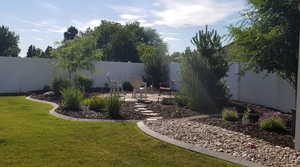 View of yard featuring a patio area and a fenced backyard