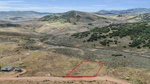 Aerial view featuring a mountain view