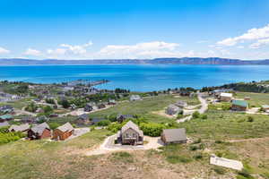 Aerial view of a water and mountain view