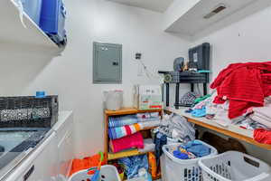 Storage area featuring visible vents and electric panel