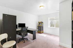 Office space featuring carpet, visible vents, and baseboards