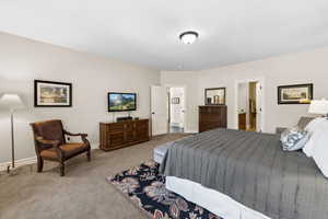 Carpeted bedroom with baseboards