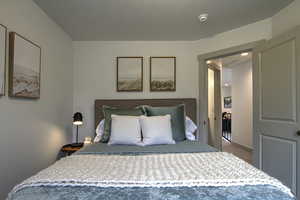 Bedroom featuring carpet