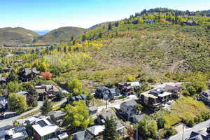 Aerial view with a mountain view, a residential view, and a forest view