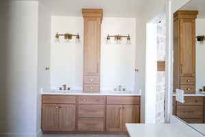 Full bath with double vanity and a sink