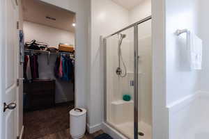 Primary bathroom. Walk in closet and shower