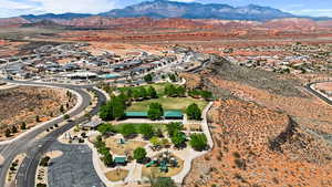 Drone / aerial view with a residential view and a mountain view