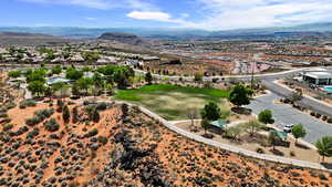 Drone / aerial view with a mountain view