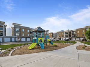 Communal playground featuring a residential view