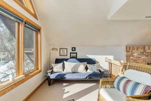 Interior space featuring baseboards and vaulted ceiling