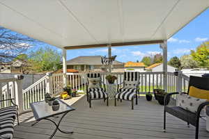 Wooden deck with a residential view