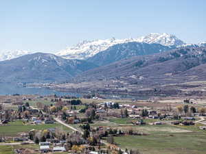Closer view of Pine view reservoir with Snow Basin as a backdrop.
