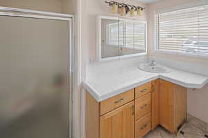 Primary bath vanity and shower
