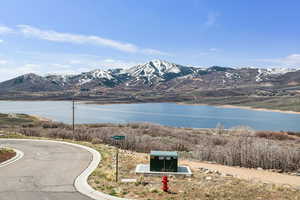 Water view with a mountain view