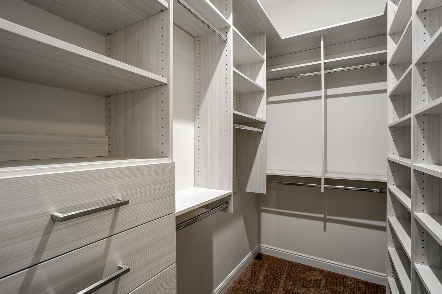 Walk in closet with dark carpet