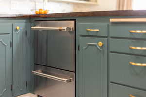 Details featuring green cabinetry and dishwasher