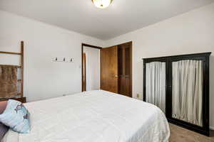 Bedroom featuring a closet and carpet floors