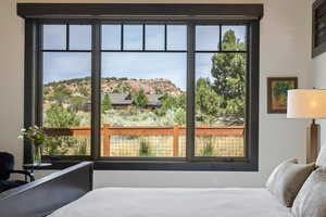 Bedroom featuring a mountain view