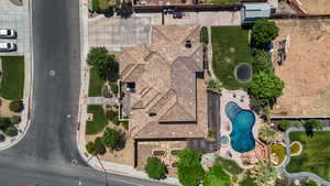 Aerial view of a pool