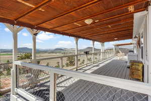 Wooden deck with a mountain view