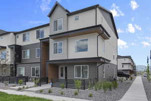 Exterior space with stucco siding