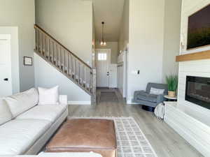 Living room view towards front door entrance
