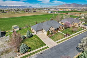 Birds eye view of property with a mountain view