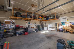 Garage with a workshop area
