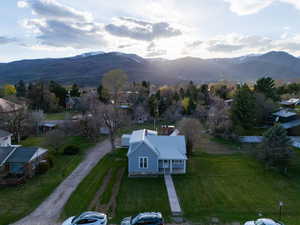 Aerial view featuring a mountain view