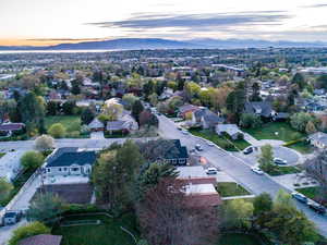 Drone / aerial view with a residential view and a mountain view