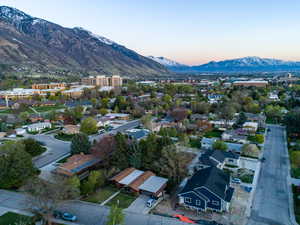 Aerial view at dusk with a mountain view