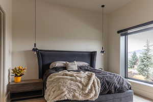 Primary Suite Basement Bedroom with wood finished floors and multiple windows