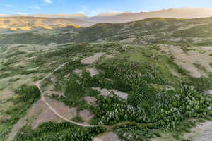 Aerial view featuring a mountain view