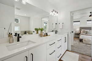 Bathroom with a sink, visible vents, and plenty of natural light