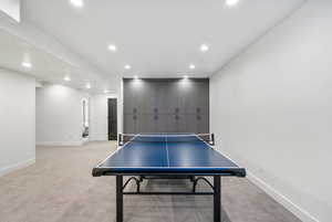 Playroom with light carpet, baseboards, and recessed lighting