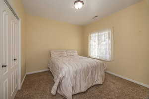 Bedroom 2 featuring baseboards, visible vents, and carpet flooring