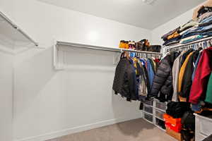Spacious closet featuring carpet flooring