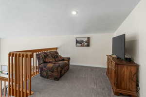 Living area featuring baseboards and carpet flooring