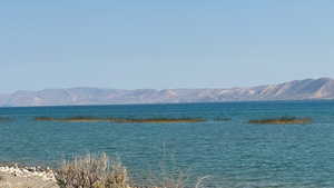 Water view with a mountain view