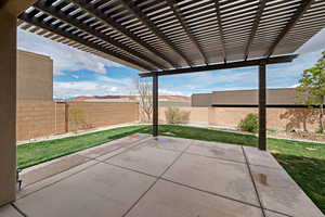 View of patio / terrace featuring a pergola and a fenced backyard