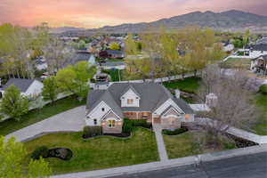 Drone / aerial view with a residential view and a mountain view