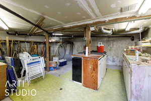 Unfinished basement with visible vents