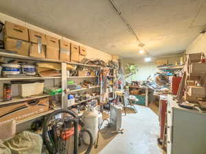 Great man cave/she shed workshop located beneath the carport.