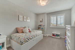 Bedroom with baseboards and carpet flooring